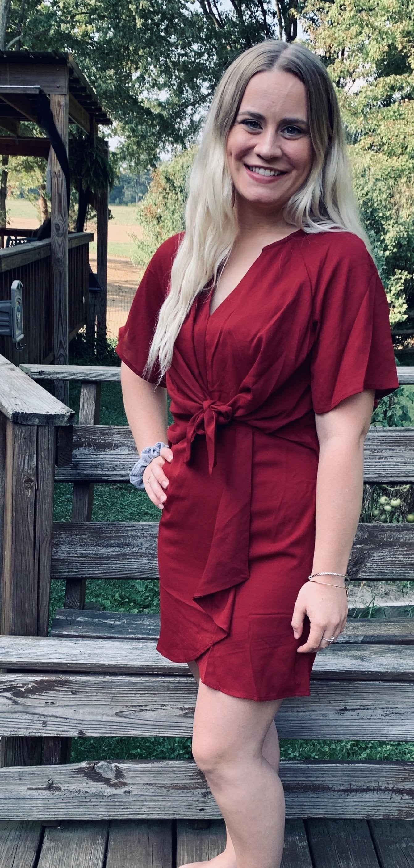 Wine Front Tie Dress-SIZE UP!