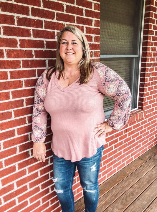 Mauve V Neck Top