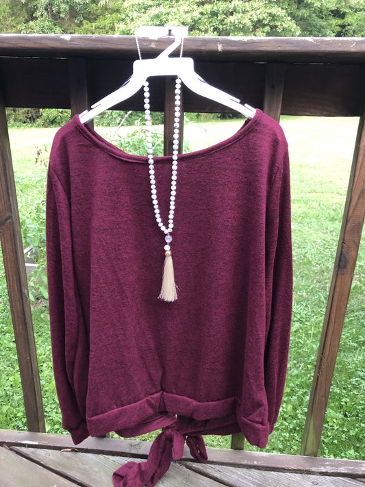 Burgundy Tie Back Top (1X-3X)