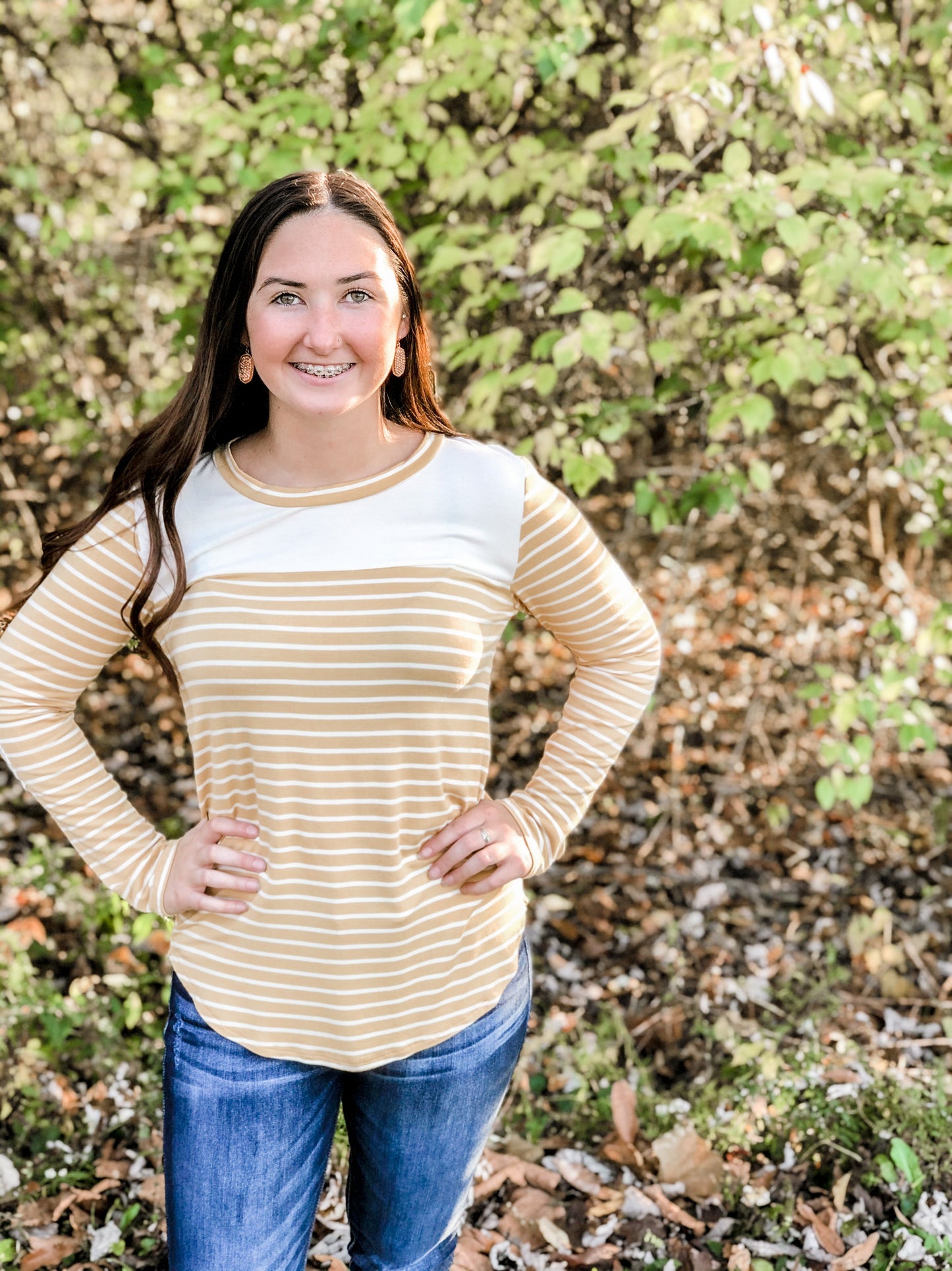 Mustard Striped Long Sleeve Top