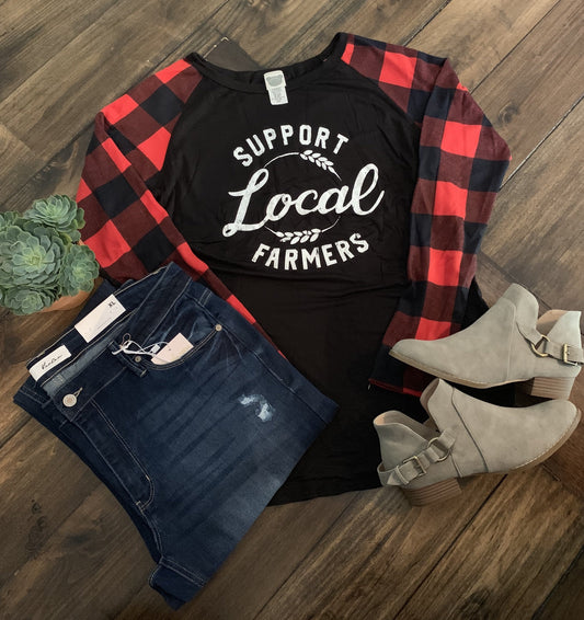 Buffalo Plaid Support Your Local Farmer-Curvy