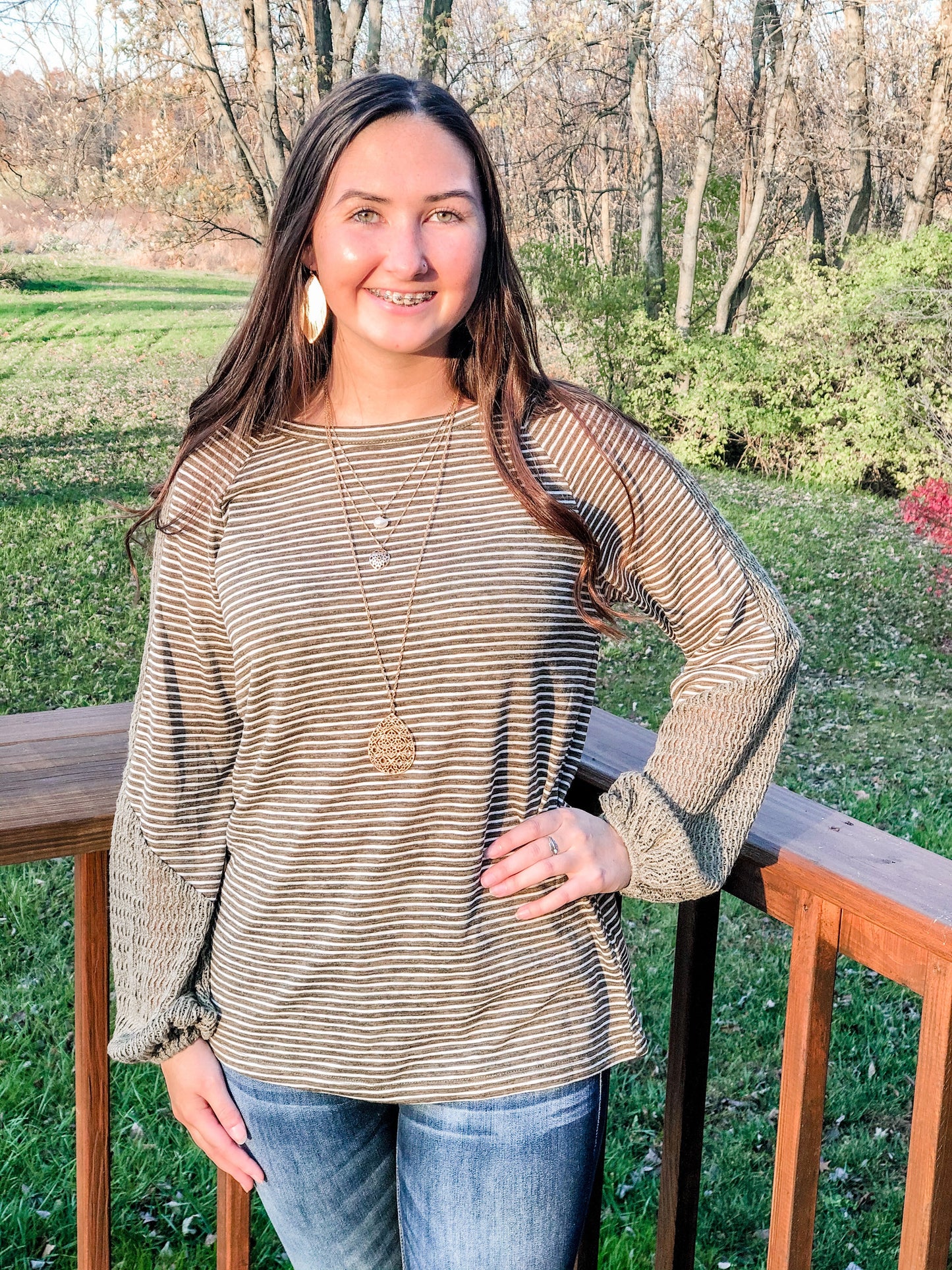 Olive Detailed Sleeve Top