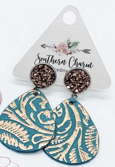 Southern Charm Turquoise and Gold Dangles