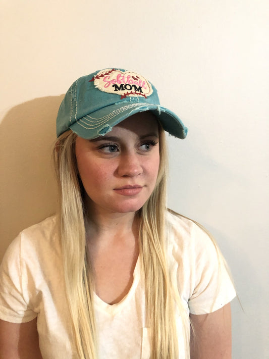 Softball Mom Hat-Teal