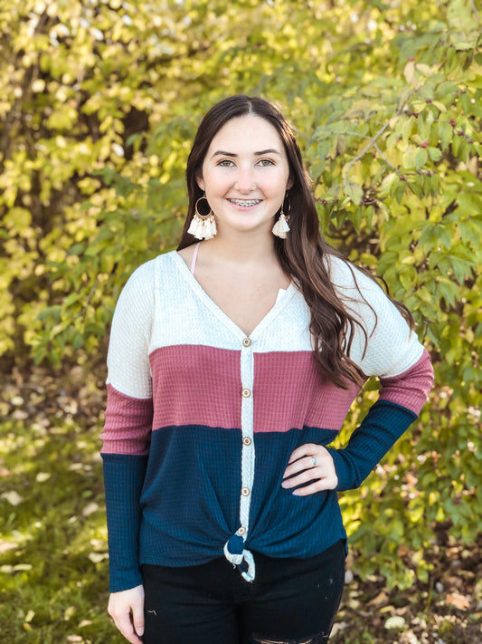 Oatmeal/Mauve/Navy Colorblock Top (S-XL)