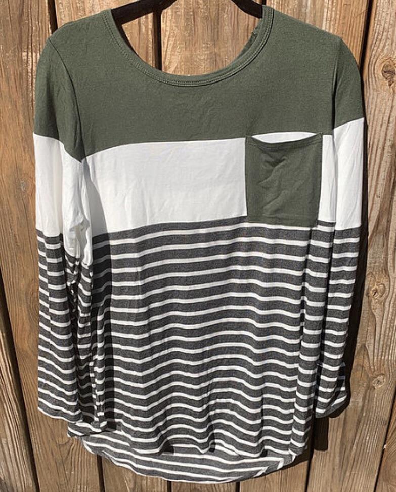 Olive Color Block Top