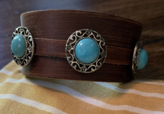 Leather/Turquoise Wrap Bracelet