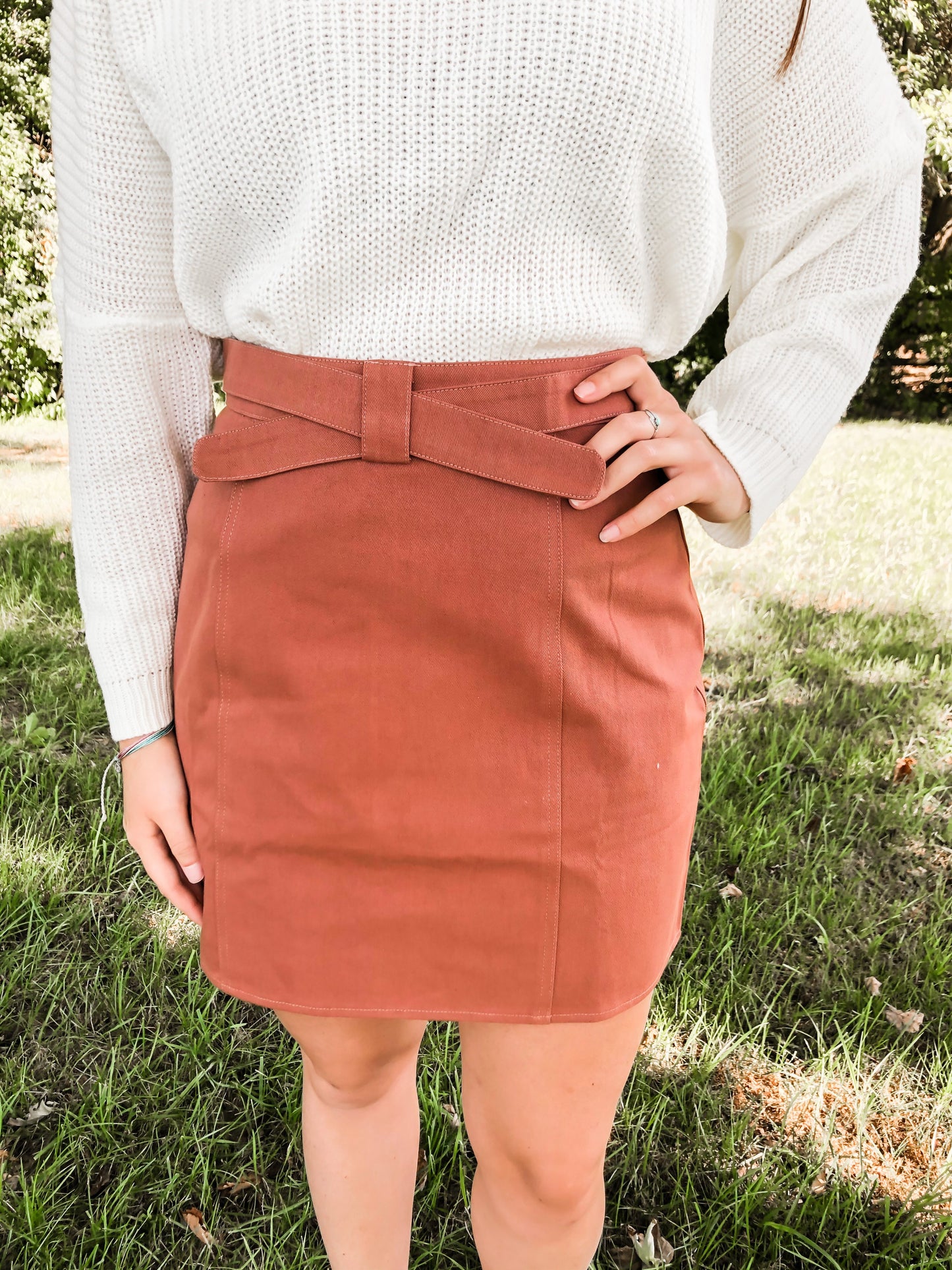 Rust Bow Mini Skirt