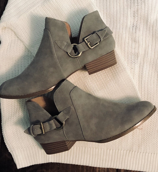 Grey Buckle Bootie-Read description on sizing!